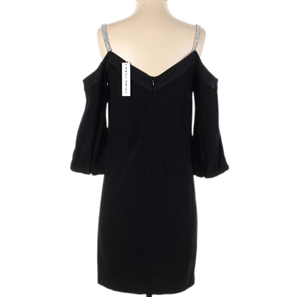 Trina Turk SARIKA Cold Shoulder Dress with Rhinestone Straps | Black